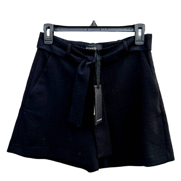 NWT Pinko High Rise Jill 1 Armaturato Argyle Paperbag Short Black 36 / US 0 - Picture 1 of 10